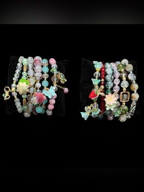 12pc Charm Bracelet Lot Beaded Stretch Stack Butterfly Elephant New